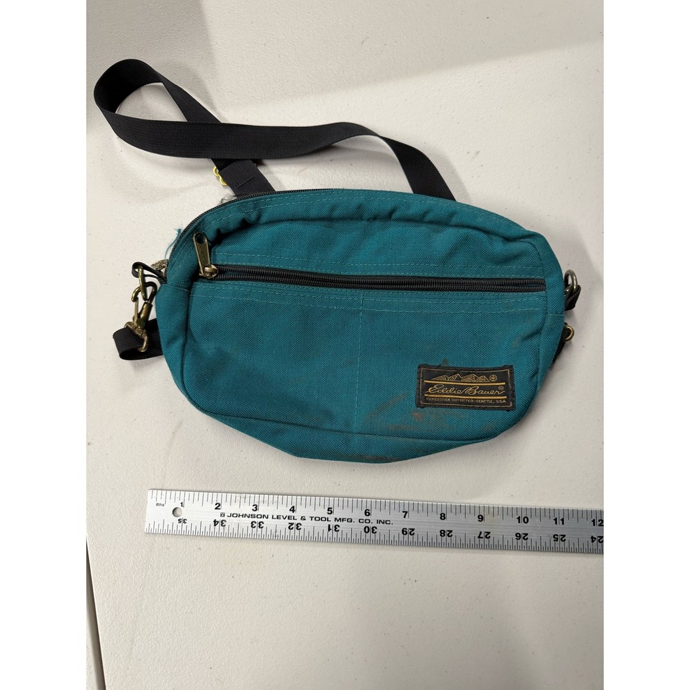 Vintage Eddie Bauer Teal Canvas Crossbody Bag Expedition Outfitter Fanny Pack